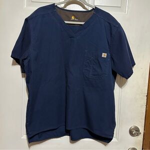 Carhartt Scrub Shirt Men’s L Navy Blue Ripstop Medical Dentist Top Work Attire